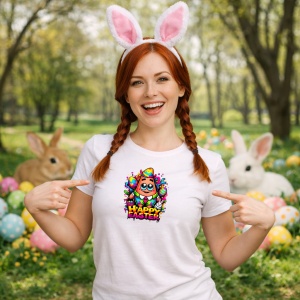 Tricou Paste Patrick Star Happy Easter Oua Colorate Vesel, din bumbac 100%, tricou alb, Copii | Dama | Barbat - Img 9