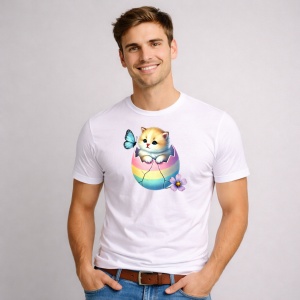 Tricou Paste Pisica Paste Ou Colorat Pastel Fluture, din bumbac 100%, tricou alb, Copii | Dama | Barbat - Img 2