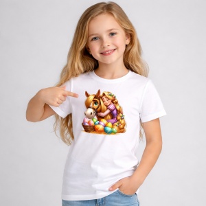Tricou Paste Rapunzel Paste Cos Oua Colorate, din bumbac 100%, tricou alb, Copii | Dama | Barbat - Img 1