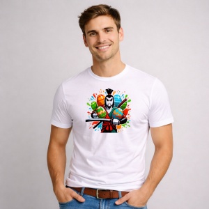 Tricou Paste Samurai Razboinic Paste Oua Colorate Color Splash, din bumbac 100%, tricou alb, Copii | Dama | Barbat - Img 2