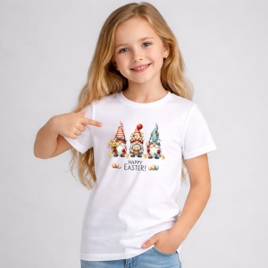 Tricou Paste Set Gnomi Easter Cu Oua Colorate Decor Cute, din bumbac 100%, tricou alb, Copii | Dama | Barbat