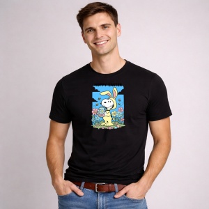 Tricou Paste Snoopy Happy Easter Oua Colorate Primavara, din bumbac 100%, tricou negru, Copii | Dama | Barbat