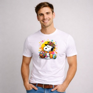Tricou Paste Snoopy Paste Cos Oua Colorate Primavara 2, din bumbac 100%, tricou alb, Copii | Dama | Barbat - Img 2