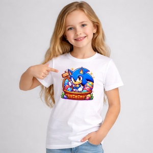 Tricou Paste Sonic Cos Paste Oua Colorate Iepuras, din bumbac 100%, tricou alb, Copii | Dama | Barbat