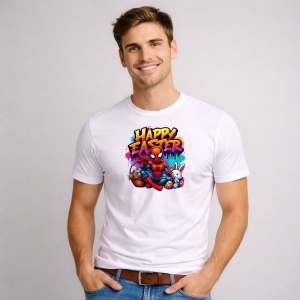 Tricou Paste Spiderman Happy Easter Graffiti Oua Colorate, din bumbac 100%, tricou alb, Copii | Dama | Barbat - Img 2