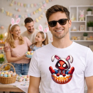 Tricou Paste Spiderman Iepuras Paste Ou Colorat Spart, din bumbac 100%, tricou alb, Copii | Dama | Barbat - Img 7