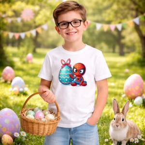 Tricou Paste Spiderman Paste Ou Mare Decorativ, din bumbac 100%, tricou alb, Copii | Dama | Barbat - Img 5