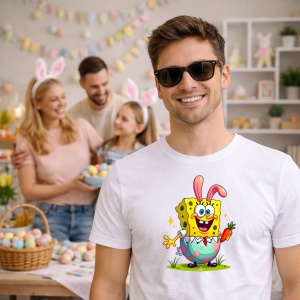 Tricou Paste Spongebob Paste Oua Colorate Iepuras Costum, din bumbac 100%, tricou alb, Copii | Dama | Barbat - Img 7