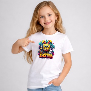 Tricou Paste Spongebob Squarepants Paste Happy Easter Oua Cos, din bumbac 100%, tricou alb, Copii | Dama | Barbat - Img 1