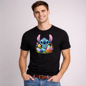 Tricou Paste Stitch Paste Cos Oua Colorate Flori, din bumbac 100%, tricou negru, Copii | Dama | Barbat - Img 3