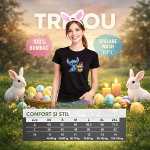 Tricou Paste Stitch Paste Cos Oua Colorate Happy Easter, din bumbac 100%, tricou negru, Copii | Dama | Barbat - Img 8