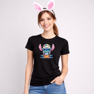 Tricou Paste Stitch Paste Cos Oua Colorate Vesel, din bumbac 100%, tricou negru, Copii | Dama | Barbat