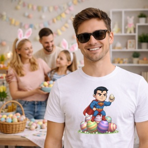 Tricou Paste Superman Paste Oua Colorate Erou Clasic, din bumbac 100%, tricou alb, Copii | Dama | Barbat - Img 7