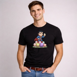 Tricou Paste Superman Paste Oua Colorate Erou Clasic, din bumbac 100%, tricou negru, Copii | Dama | Barbat