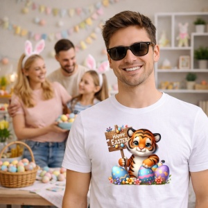 Tricou Paste Tigru Paste Oua Colorate Happy Easter Semn, din bumbac 100%, tricou alb, Copii | Dama | Barbat - Img 7