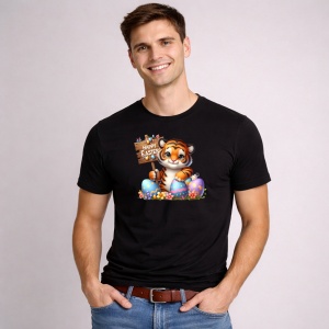 Tricou Paste Tigru Paste Oua Colorate Happy Easter Semn, din bumbac 100%, tricou negru, Copii | Dama | Barbat - Img 2