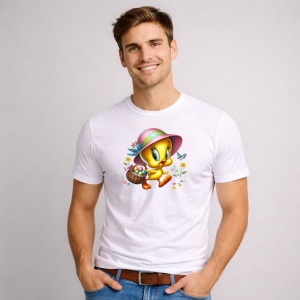 Tricou Paste Tweety Paste Cos Oua Colorate Primavara, din bumbac 100%, tricou alb, Copii | Dama | Barbat