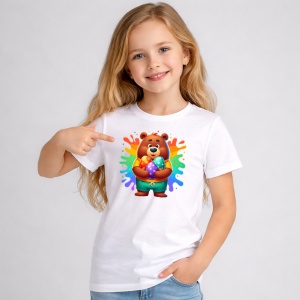 Tricou Paste Urs Paste Oua Colorate Color Splash, din bumbac 100%, tricou alb, Copii | Dama | Barbat