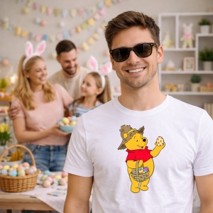 Tricou Paste Winnie The Pooh Paste Cos Oua Colorate Vesel, din bumbac 100%, tricou alb, Copii | Dama | Barbat - Img 7