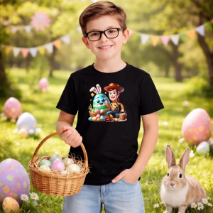 Tricou Paste Woody Toy Story Paste Iepuras Oua, din bumbac 100%, tricou negru, Copii | Dama | Barbat - Img 5