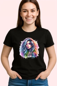 Tricou Pastel hair tattooed woman blue tone, femeie cu par pastel si tatuaj ton albastru, Copii | Dama | Barbat , tricou negru