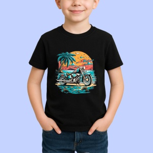 Tricou Peisaj cu palmieri si mare fundal apus Copii | Dama | Barbat, culoare negru - Img 4