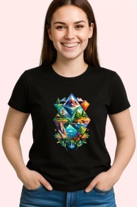 Tricou Peisaj Montan In Forme Geometrice, Copii | Dama | Barbat, culoare negru - Img 4