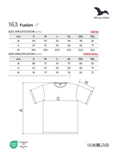 Tabel marimi dimensiuni tricou cu maneca scurta