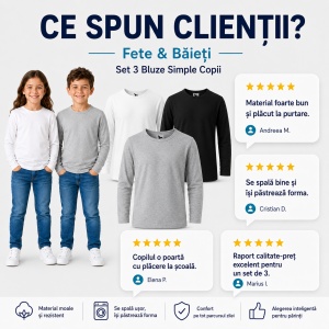 Tricou pentru copii cu maneca lunga 121 - Gri, Alb, Negru - Img 7