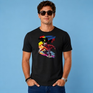 Tricou Personaj Anime Skateboard Graffiti Fundal Rosu Albastru, din bumbac 100%, tricou negru, Copii | Dama | Barbat - Img 3