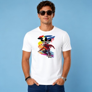Tricou Personaj Anime Skateboard Graffiti Fundal Rosu Albastru, din bumbac 100% Copii | Dama | Barbat - Img 3