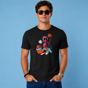 Tricou Personaj Insecta Baschetbalist Cu Ochelari, din bumbac 100%, tricou negru, Copii | Dama | Barbat - Img 2