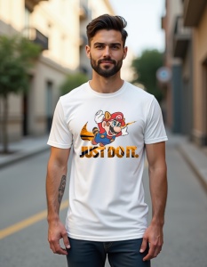 Tricou personalizat pentru barbati din bumbac 100% - Flying Mario, joc video, aventură, zbor, clasic