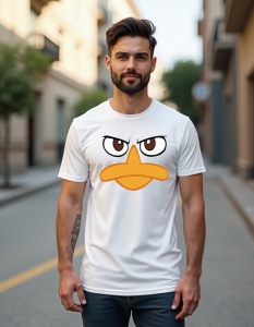 Tricou personalizat pentru barbati din bumbac 100% - Perry Face, desen animat, privire, misterios, agent secret