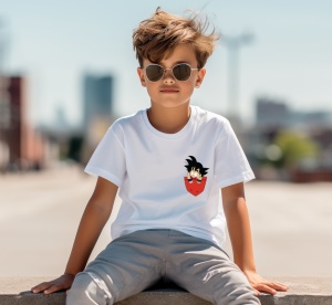 Tricou personalizat pentru copii din bumbac 100% cu imprimeu de buzunar - Goku din Dragon Ball - Cadou perfect pentru fanii anime - Img 2