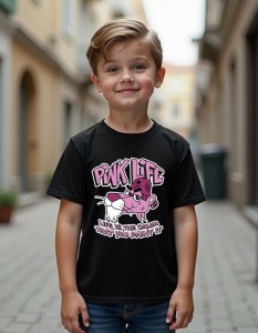 Tricou personalizat pentru copii din bumbac 100% - Pink Life, Pantera Roz, desen animat, amuzant, retro - Img 2