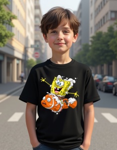 Tricou personalizat pentru copii din bumbac 100% - Sponge & Nemo, SpongeBob, pești, desen animat, aventură - Img 2