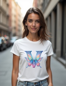 Tricou personalizat pentru dama din bumbac 100% - Butterfly - Litera V - Img 1