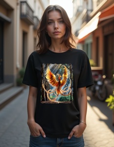 Tricou personalizat pentru dama din bumbac 100% - Pasărea Phoenix Mitică - Img 2