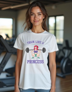 Tricou personalizat pentru dama din bumbac 100% - "Train Like a Princess - Ariel" - Tricou pentru antrenamente inspirate - Img 1