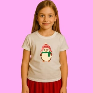 Tricou Pinguin Cu Caciula Si Coronita Merry Christmas, din bumbac 100%, tricou alb, Copii | Dama | Barbat