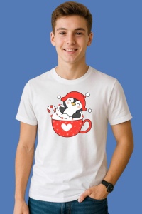 Tricou Pinguin De Craciun Cu Cadouri, din bumbac 100%, tricou alb, Copii | Dama | Barbat - Img 3