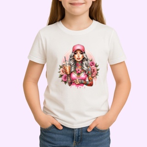 Tricou pink drink cap girl with roses, fata cu bautura roz sapca si trandafiri, Copii | Dama | Barbat - Img 3