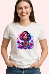 Tricou pink hair tattoo girl floral power, fata cu par roz si putere florala, Copii | Dama | Barbat - Img 3