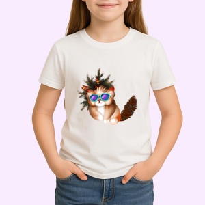 Tricou Pisica Craciun cu ochelari si coada pufoasa Copii | Dama | Barbat - Img 3