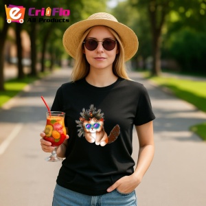 Tricou Pisica Craciun cu ochelari si coada pufoasa Copii | Dama | Barbat, culoare negru - Img 8