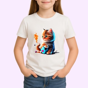 Tricou Pisica cu coada in flacari si minge albastra Copii | Dama | Barbat - Img 4