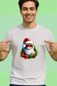 Tricou Pisica cu fundita Craciun si cadou in spate Copii | Dama | Barbat - Img 2