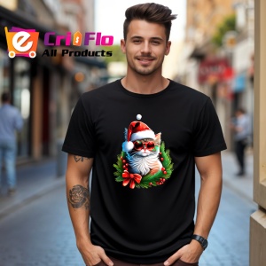 Tricou Pisica cu fundita Craciun si cadou in spate Copii | Dama | Barbat, culoare negru - Img 6