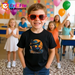 Tricou Pisica cu palarie si ochelari fundal portocaliu Copii | Dama | Barbat, culoare negru